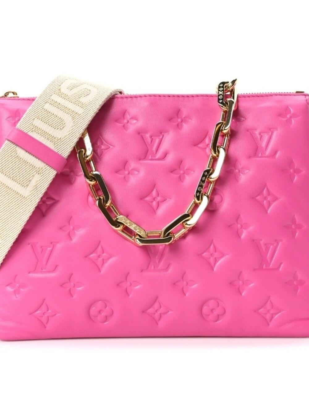 Play Purse Hot Pink Monogram Crossbody with Beige Strap